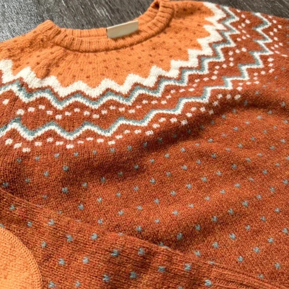 Fjallraven Ovik Knit Sweater Womens Small Orange 100% Wool Fair Isle 89941 - Picture 2 of 7